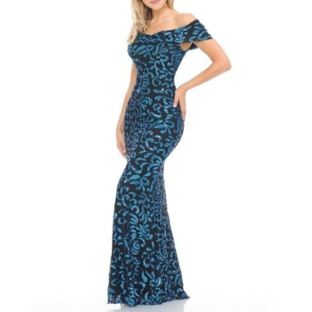 Elegant Blue Off-Shoulder Prom Dress